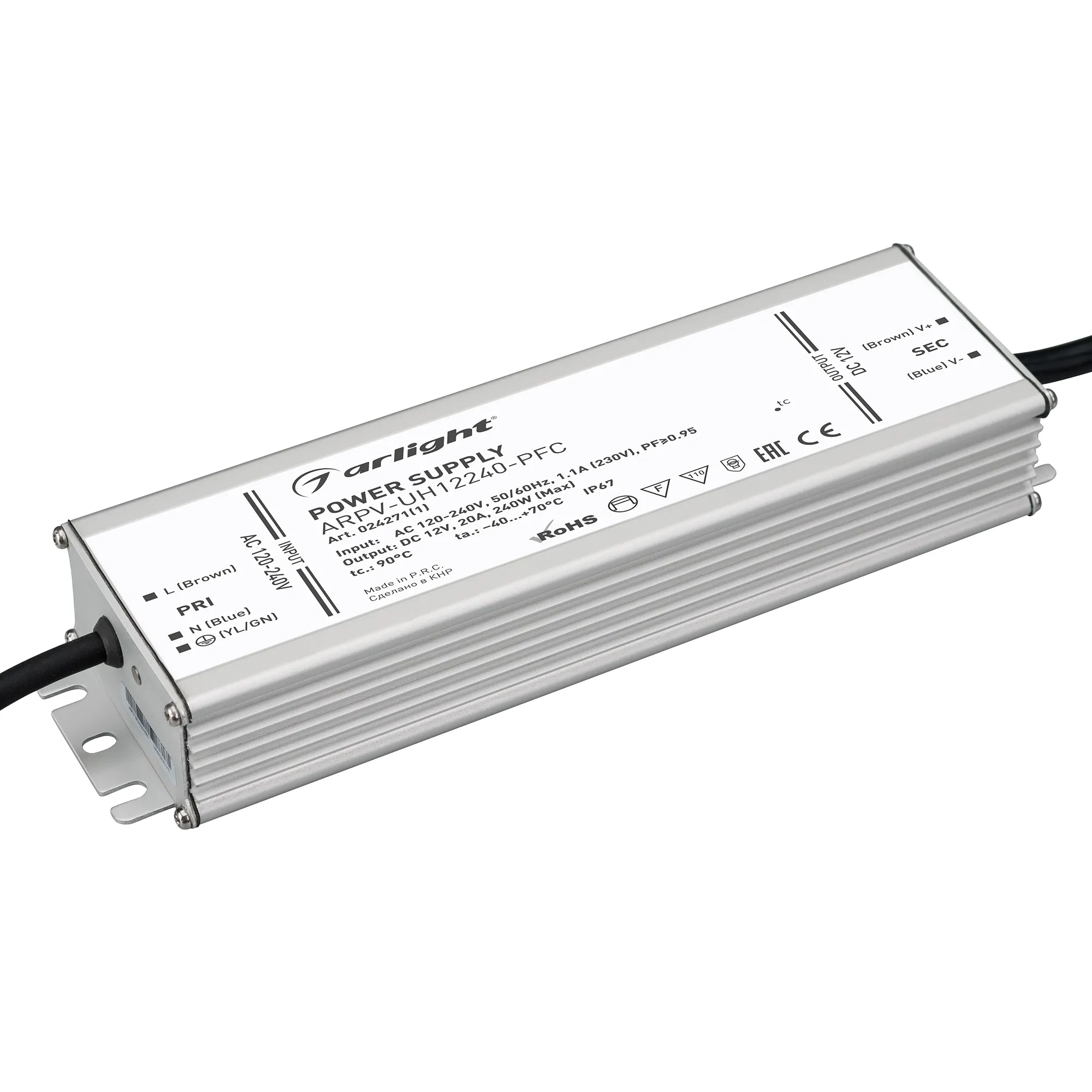 Блок питания ARPV-UH12240-PFC (12V, 20.0A, 240W) (Arlight, IP67 Металл, 7 лет) - изображение товара