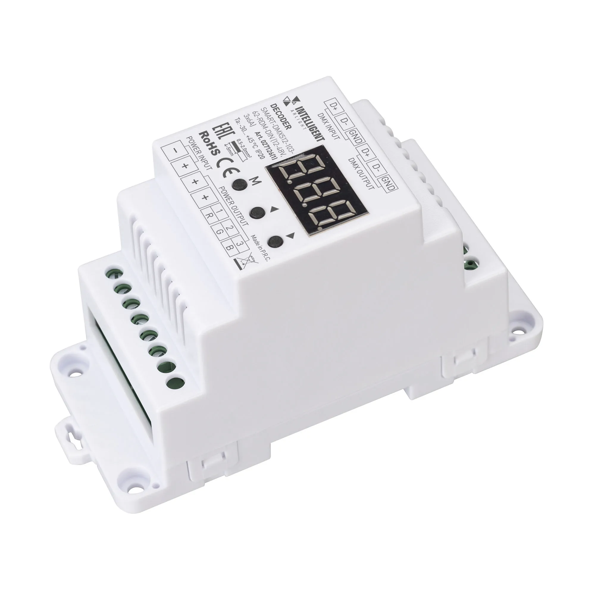 INTELLIGENT ARLIGHT Декодер SMART-DMX512-103-62-RDM-DIN (12-48V, 3x6A) (IARL, IP20 Пластик, 5 лет) - изображение товара