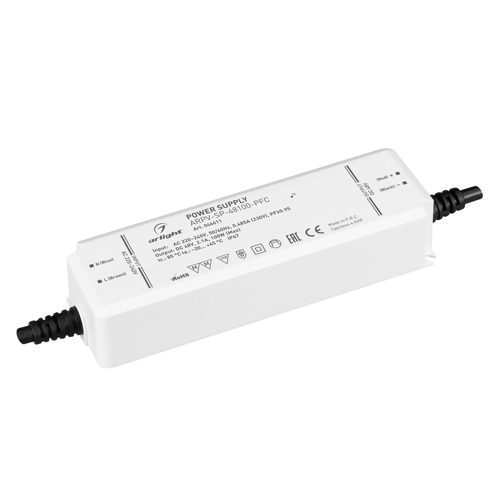 Блок питания ARPV-SP-48100-PFC (48V, 2.1A, 100W) (Arlight, IP67 Пластик, 5 лет) - изображение товара