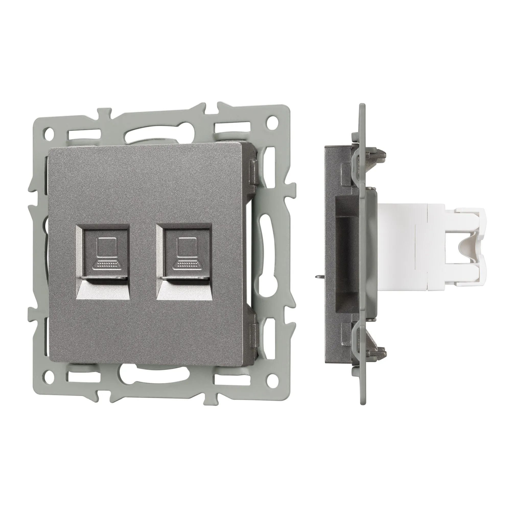 Механизм компьютерной розетки двойной SCT-MPC2-PL-GR (RJ-45, CAT6) (Arlight, -) - изображение товара