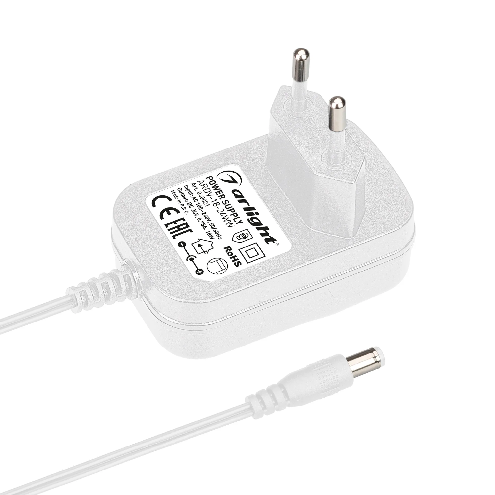 Блок питания ARDV-18-24WW (24V, 0,75A, 18W) (Arlight, Адаптер, 3 года) - изображение товара